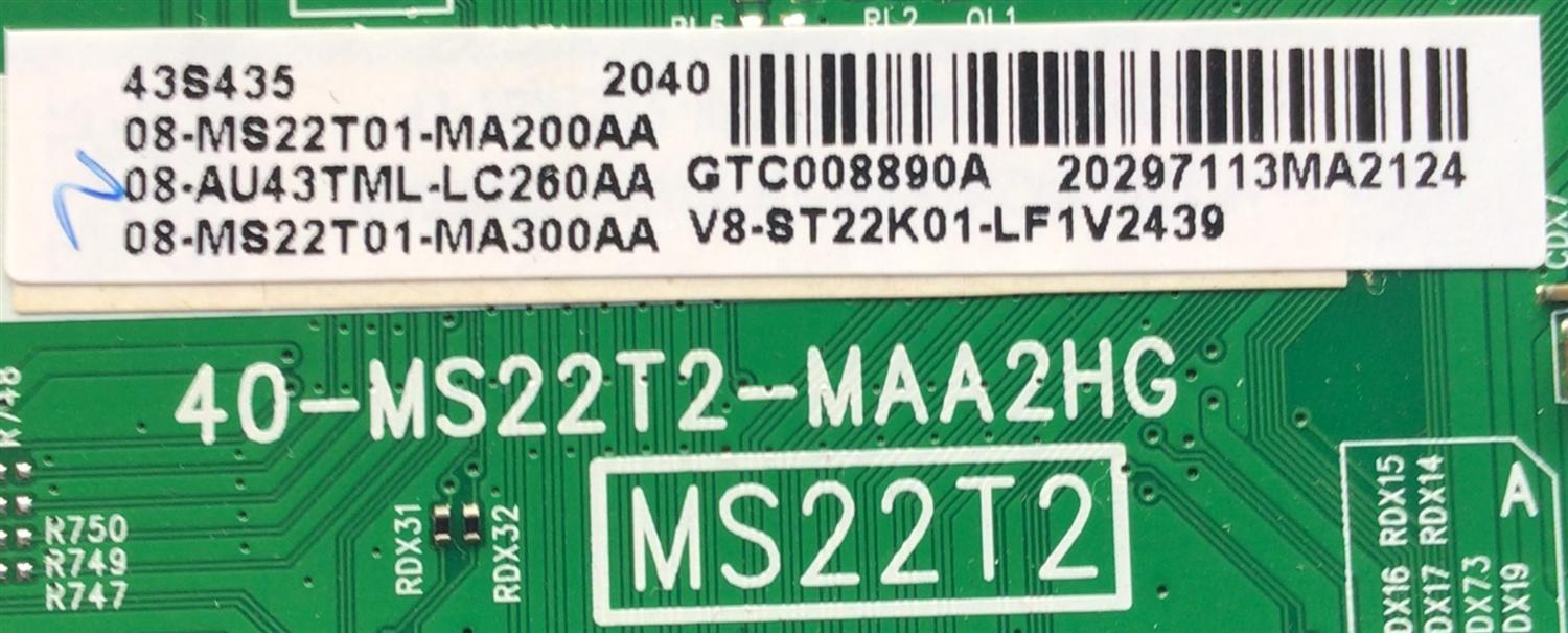 KIT DE TAJETAS PARA TV TCL / MAIN 08-AU43TML-LC260AA / 40-MS22T2-MAA2HG / 08-MS22T01-MA200AA / 08-MS22T01-MA300AA / FUENTE 08-L12CLJ1-PW200AA / 40L12CH4-PWD1CG / PANEL LVU430NDEL / MODELO 43S435 - Imagen 4